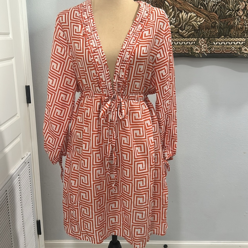 Antonio Melani Short Geometric Plunge V Neck Beach Cover/Dress. Size‎ L